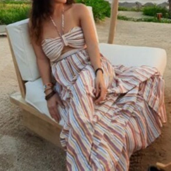 Striped Ruffle Hem Halter Dress - Picture 10 of 15